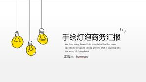 Download a PPT template for a business report with a hand drawn light bulb background