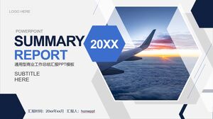 Business presentation PPT template for blue geometric shapes and Airbus background