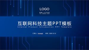 PPT-Vorlage für Geschäftsbericht im Technologiestil mit blauem Hintergrund mit fließender Lichtlinie
