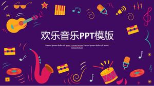 Happy music theme PPT template with cartoon instrument background