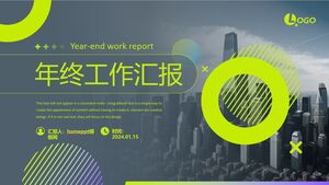 Green contrasting geometric wind year-end work report PowerPoint template
