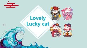 Japanese small fresh lucky cat PPT template