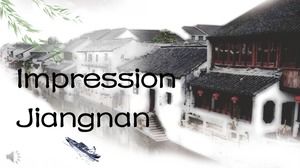 Tinte und Wäsche chinesischen Stil Eindruck Jiangnan PPT-Vorlage