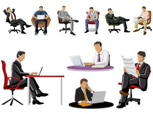 Color business white collar men sitting posture PPT material