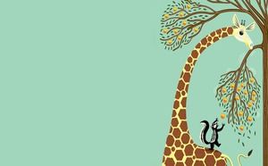 Green and yellow cute cartoon giraffe PPT background picture