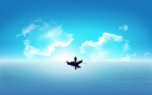 青い海のセーリングボートPPT背景画像