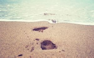 Earthy beach footprint footprint PPT background picture