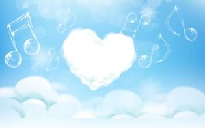 Blue beautiful heart shaped white cloud PPT background