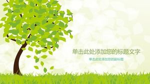 Green vector grassland green tree PPT background picture