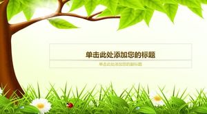 Green big tree meadow cartoon PPT background picture