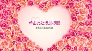 Розовые розы в фоновом изображении PPT в форме сердца