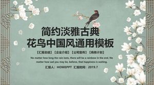 Plantilla PPT elegante vintage de flores y pájaros de estilo chino