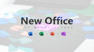 オフィスの新しいアイコンとタイルカラーブロックタイポグラフィpptテンプレート（Mr. Mu手描き）