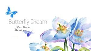 Blue purple bright color flower watercolor small fresh beautiful wind ppt template