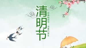 Melocotón flor golondrina primavera estilo pequeño estilo chino fresco Qingming Festival ppt template