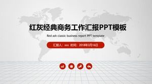 世界地图背景灰色红色平业务工作报告ppt模板