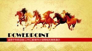 Galloping horse-auspicious pattern nostalgic ancient background background year-end summary report ppt template