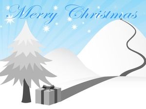 هدايا عيد الميلاد تنزلق لأسفل من الجزء العلوي من قالب الثلج تحية بطاقة عيد الميلاد للرسوم المتحركة الجبلية
