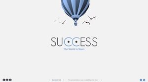 Hot air balloon seagull success flat atmosphere blue european and american wind half year work report ppt template