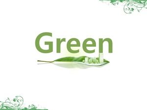 綠葉上的高層建築-綠色現代城市環保主題ppt模板