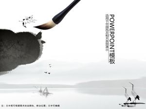 毛笔，独木舟，起重机，典雅的中国风ppt模板
