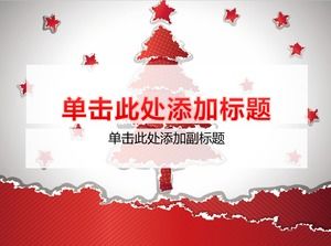 Árbol de navidad estrella rasgada efecto de papel estilo de dibujos animados tema rojo plantilla de navidad ppt