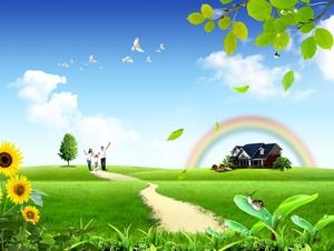 Cuide el medio ambiente Familia feliz —— Plantilla ppt de protección del medio ambiente y bienestar público