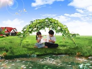 어린이 녹색 가정 행복한 낙원 ppt 템플릿