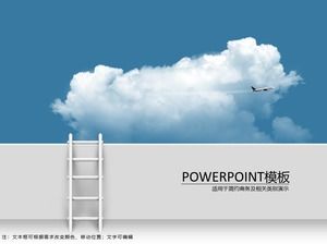 Escada de nuvem céu azul nuvem branca avião modelo de ppt de negócios simples azul