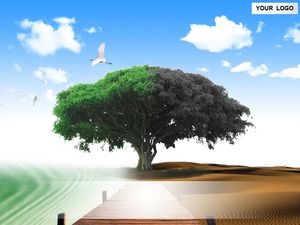 木の創造的な自然の風景テーマ抽象的な環境PPTテンプレート