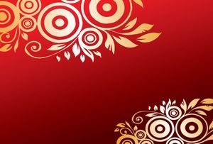22 beautiful festive golden lace flowers on red background ppt template