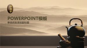 Tea set tea culture rolling mountain background ink chinese style ppt template