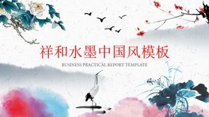 Plantilla PPT de estilo chino de tinta pacífica