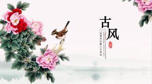 Classical flower and bird painting background PPT template free download