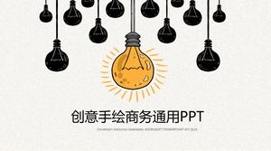 Kartun kreatif digambar tangan bola lampu PPT template download gratis