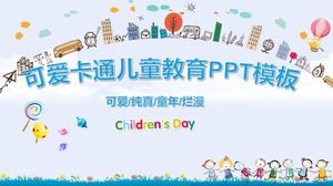 Cute cartoon city background children education PPT template