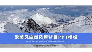European and American business PPT template with snow mountain peak background