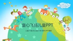 Um modelo de PPT bonito dos desenhos animados com o tema "Vôo infantil"
