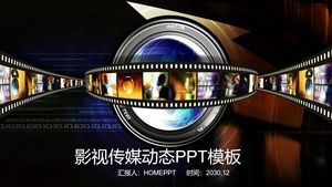 PPT-Vorlage für Film- und Fernsehmedien mit Filmlinsenhintergrund