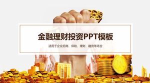 PPT-Vorlage für Finanzinvestitionen und Finanzmanagement vor dem Hintergrund von Goldmünzen und goldenen Schlüsseln