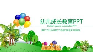 Cartoon castle balloon background child growth education PPT template