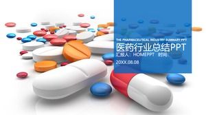 Modello medico PPT con capsule colorate pillole sfondo
