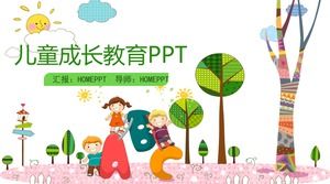 เท็มเพลตการศึกษาการเจริญเติบโตของเด็ก PPT ในสไตล์ภาพประกอบการ์ตูน