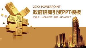 PPT template of government investment attraction with golden building background