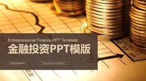 具有数据图表和硬币背景的金融投资PPT模板