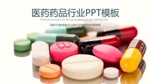Modello PPT dell'industria farmaceutica sullo sfondo di pillole e capsule