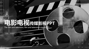 Modelo de PPT em preto e branco de filme, televisão, mídia de cinema e televisão
