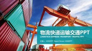 PPT-Vorlage des Logistiktransports auf dem Hintergrund des Hafencontainers