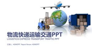 Plantilla de PPT de informe de resumen de trabajo de industria de logística azul