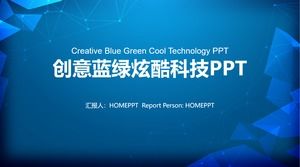 Plantilla PPT de informe de trabajo de tecnología de fondo de línea de puntos y polígono azul